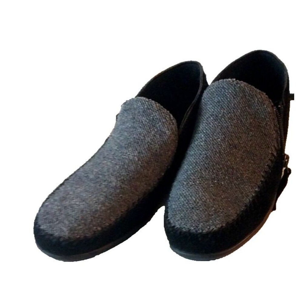 ✅ Minnetonka Women's Sidney Soft Suede Zip-up Casual Shoe BLACK/GREY SIZE 8